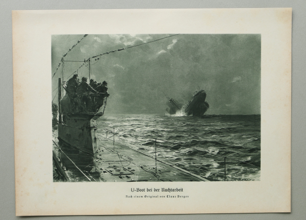 Patriotic Art Print / German Submarine at Night work / Germany / 1914-1918 / 1920s / World War One WWI